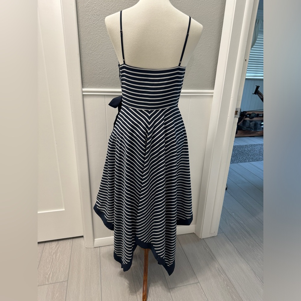 Banana Republic Navy and White Striped Faux Wrap Summer Dress Size 6 - Picture 2 of 7